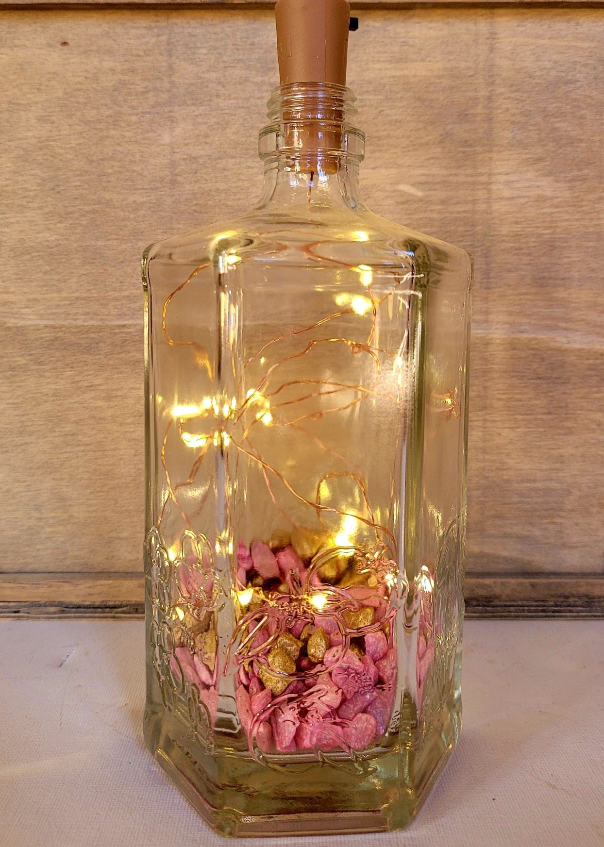 Hexagonal Bottle Lamp with Coloured Stones - Quantock Inspiration