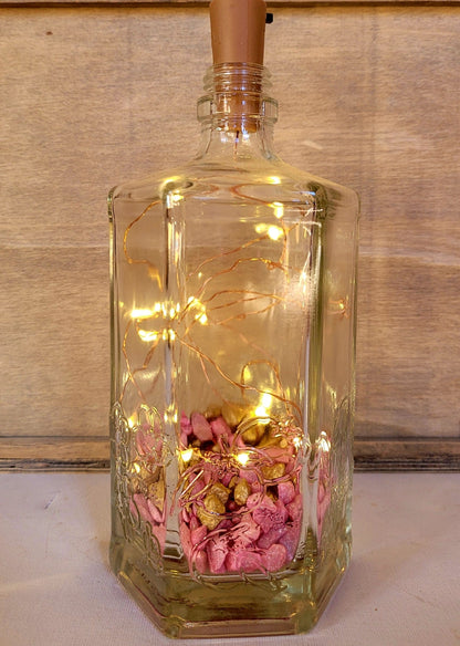 Hexagonal Bottle Lamp with Coloured Stones - Quantock Inspiration