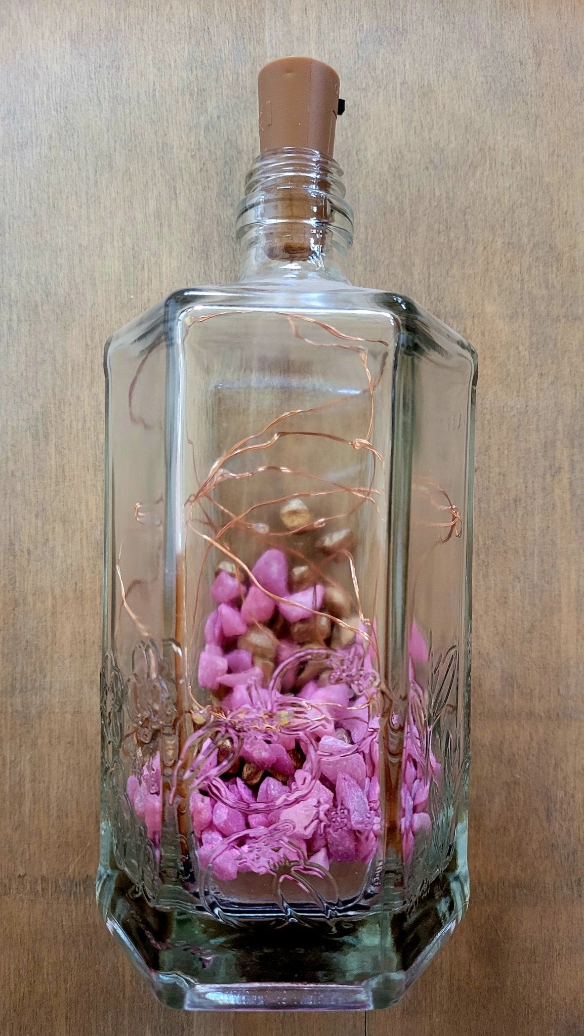 Hexagonal Bottle Lamp with Coloured Stones - Quantock Inspiration
