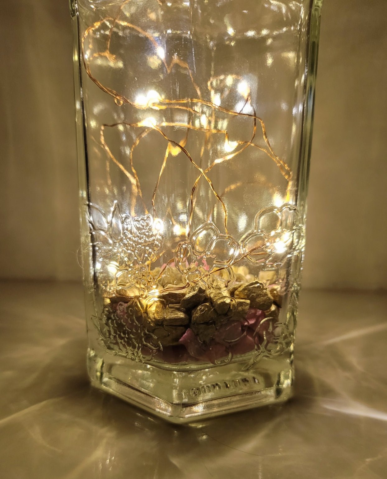 Hexagonal Bottle Lamp with Coloured Stones - Quantock Inspiration