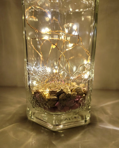 Hexagonal Bottle Lamp with Coloured Stones - Quantock Inspiration
