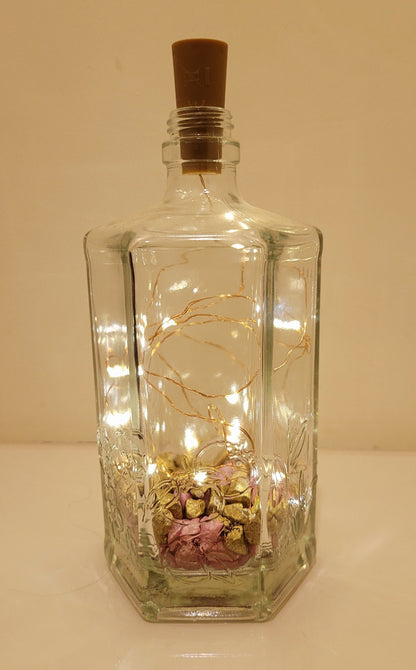 Hexagonal Bottle Lamp with Coloured Stones - Quantock Inspiration