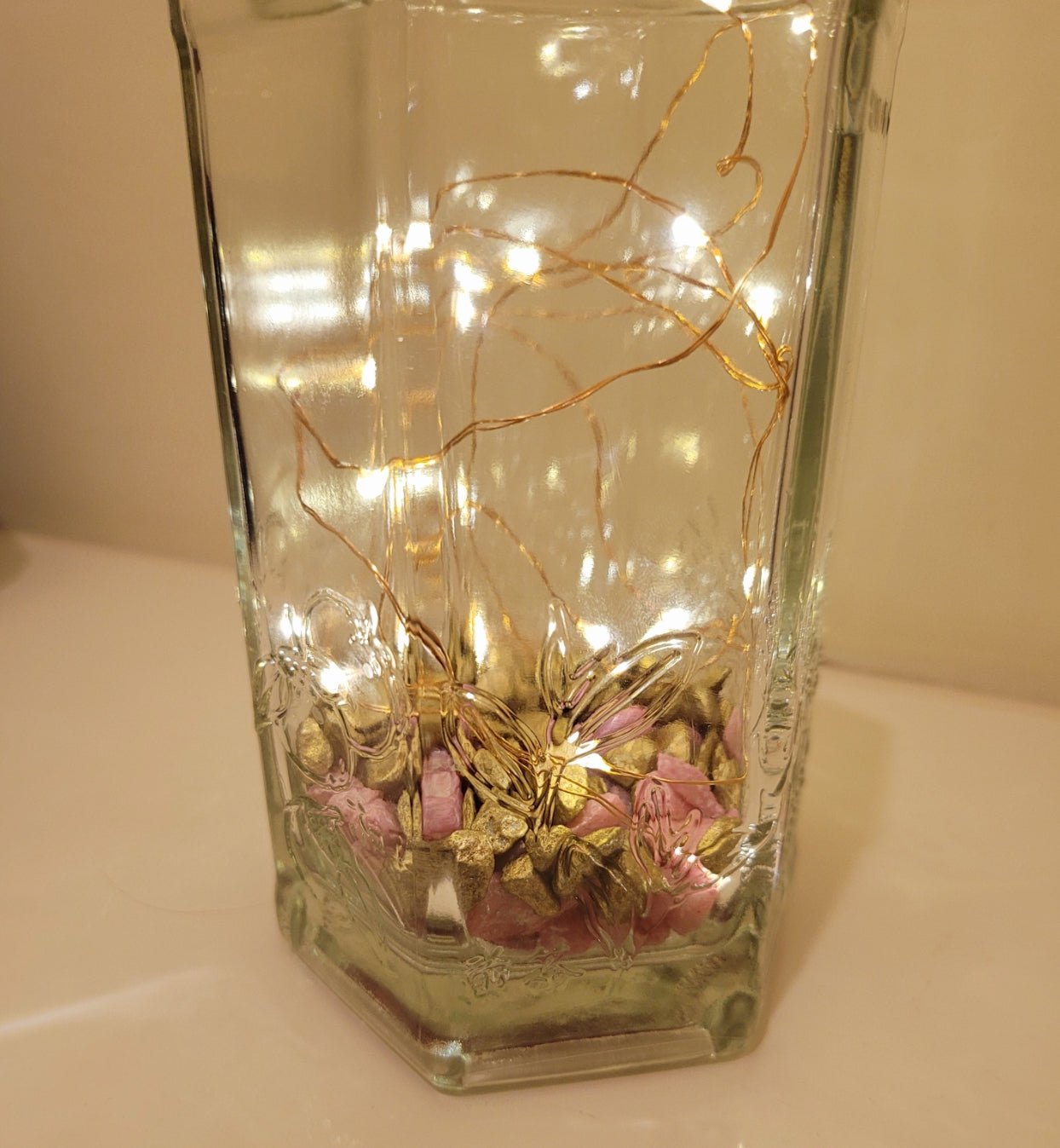 Hexagonal Bottle Lamp with Coloured Stones - Quantock Inspiration