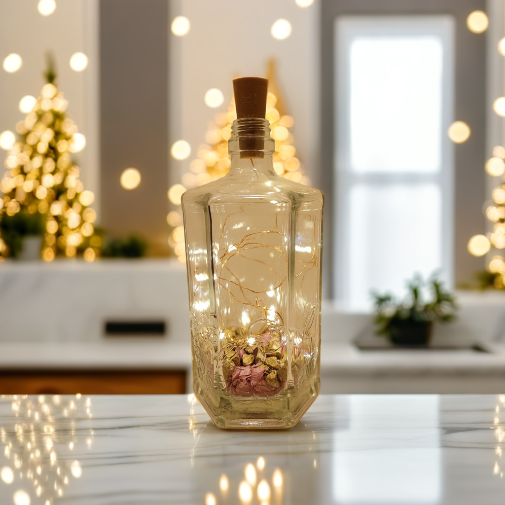 Hexagonal Bottle Lamp | Coloured Stones LED Light | Quantock Inspiration