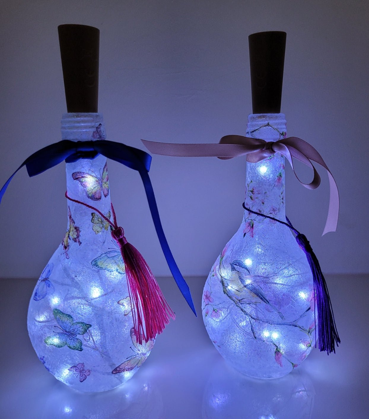 Pair of Miniature Decoupage Bottle Lamps - Quantock Inspiration