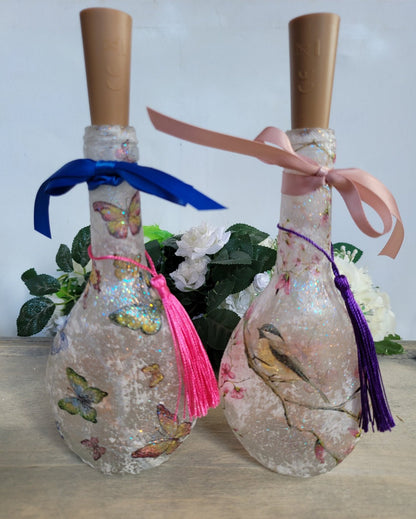 Pair of Miniature Decoupage Bottle Lamps - Quantock Inspiration