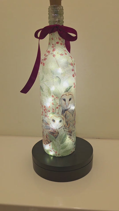 Barn Owl Bottle Lamp | Nature-Inspired Woodland Light | Wildlife Gift