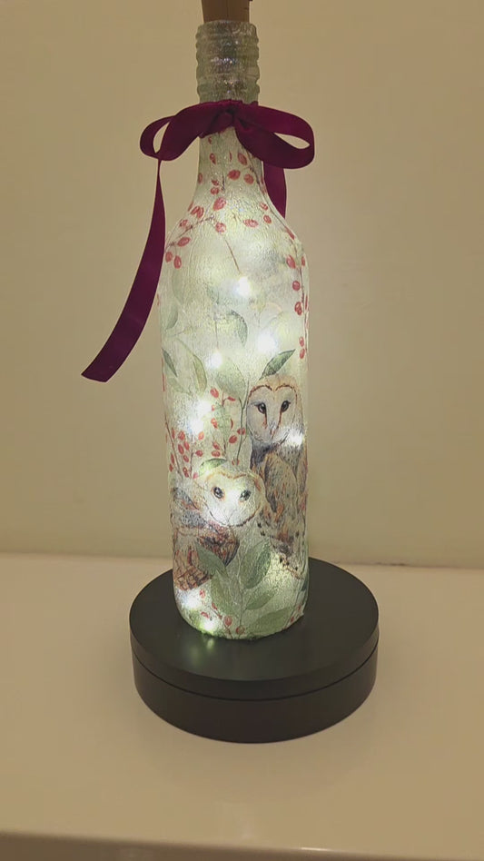 Barn Owl Bottle Lamp | Nature-Inspired Woodland Light | Wildlife Gift