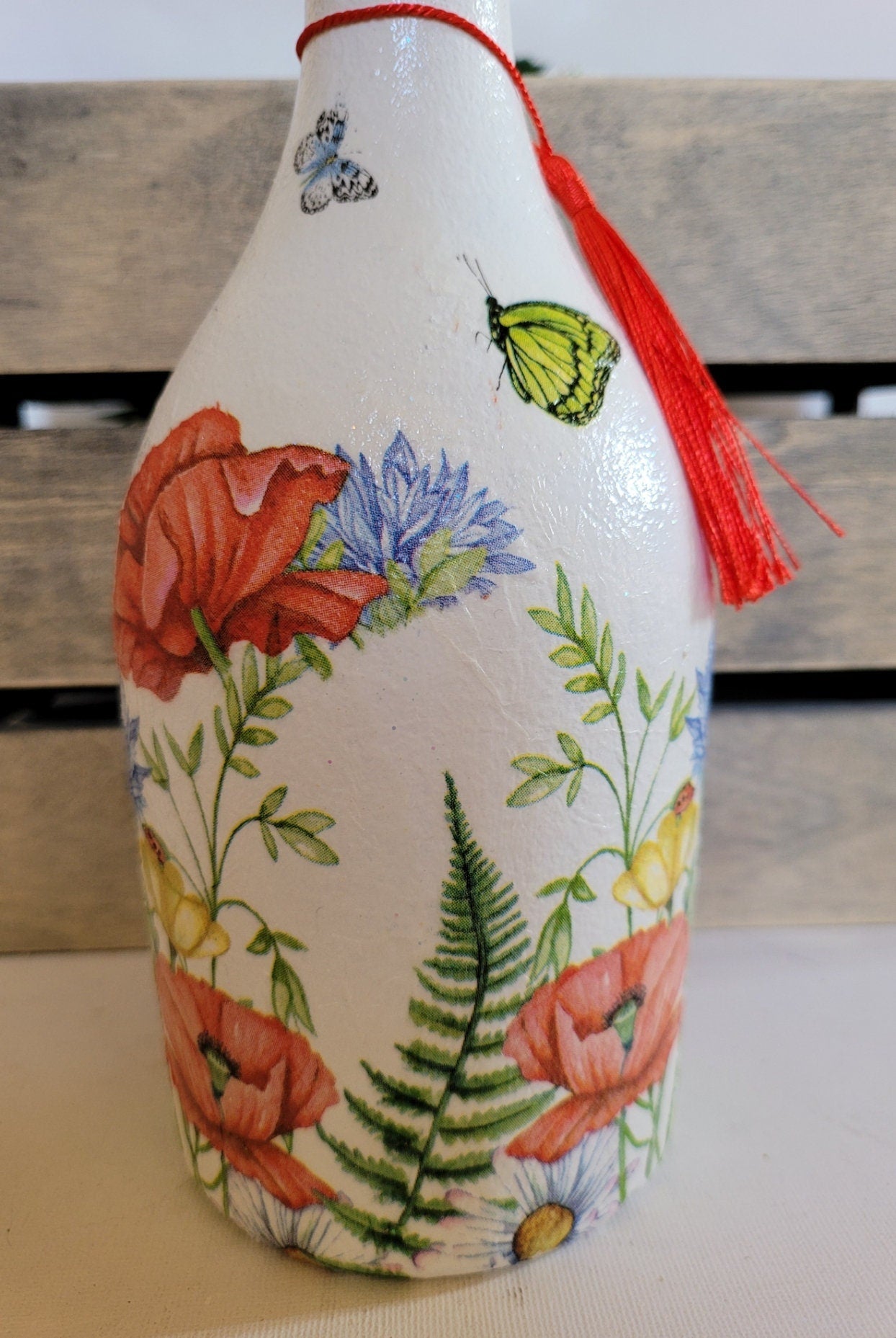 Recycled Bottle Dispenser, Decoupage Bottle Dispenser, Glass Dispenser, Bottle Crafts - Quantock Inspiration