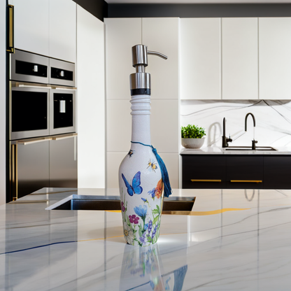 Floral Glass soap dispenser | Decoupage | Quantock Inspiration