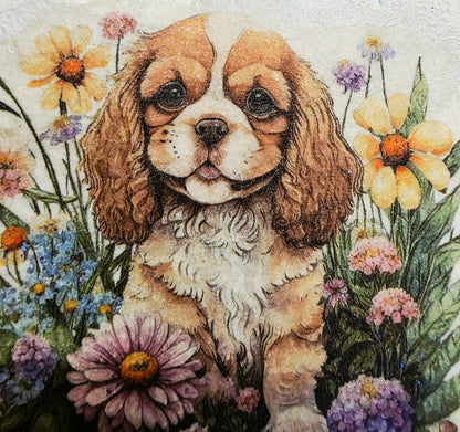 Cavalier King Charles Spaniel Slate Coasters | Set of 4 Decoupage Stone Ware | Quantock Inspiration