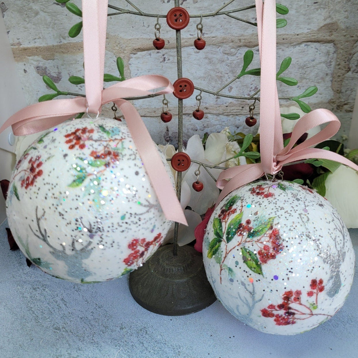 Stag and Berries Christmas Baubles - Quantock Inspiration