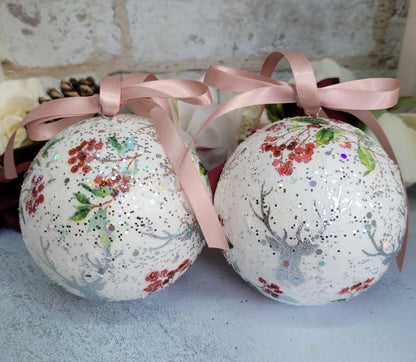 Stag and Berries Christmas Baubles - Quantock Inspiration