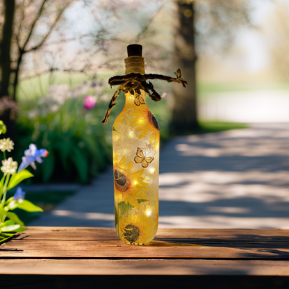 Sunflower Bottle Lamp | Decoupage LED Light | Quantock Inspiration