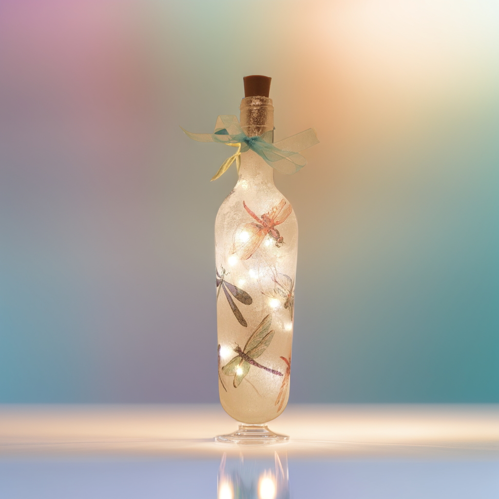 Dragonfly Bottle Lamp | Decoupage LED Lighting | Quantock Inspiration