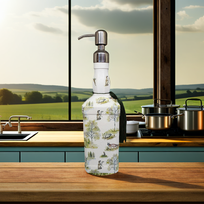 Wildlife Soap Dispenser | Recycled Decoupage Glass | Quantock Inspiration
