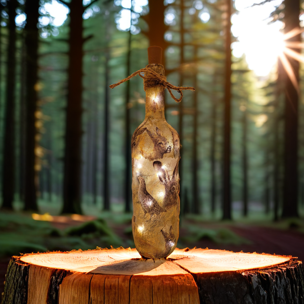 Wildlife Bottle | Decoupage LED Lighting | Quantock Inspiration