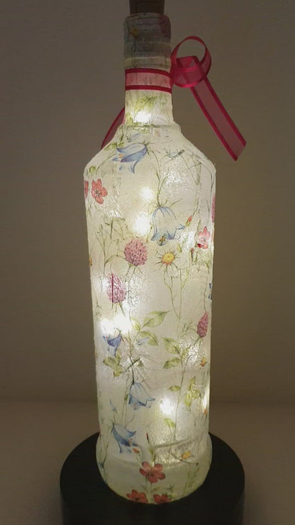 Meadow Flower Bottle Lamp | Decoupage LED Lighting | Quantock Inspiration
