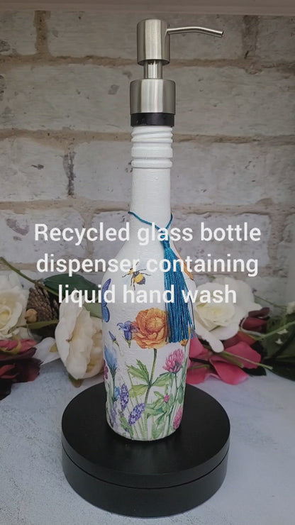 Floral Glass soap dispenser | Decoupage | Quantock Inspiration