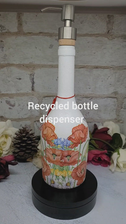 Floral Soap Dispenser | Decoupage Recycled Glass | Quantock Inspiration