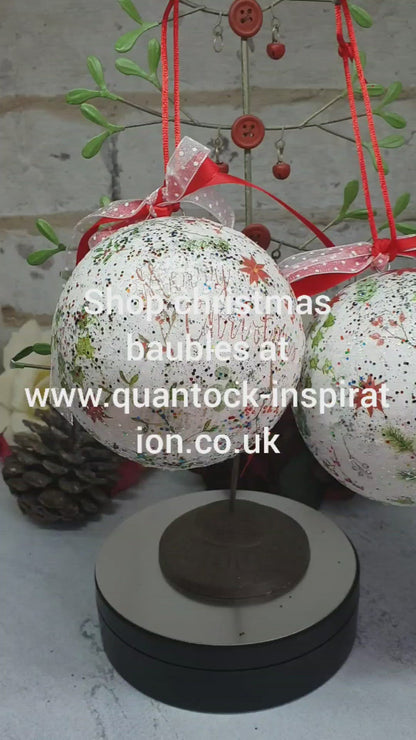 Merry Christmas Baubles | Handmade Decoupage Set of Two | Quantock Inspiration